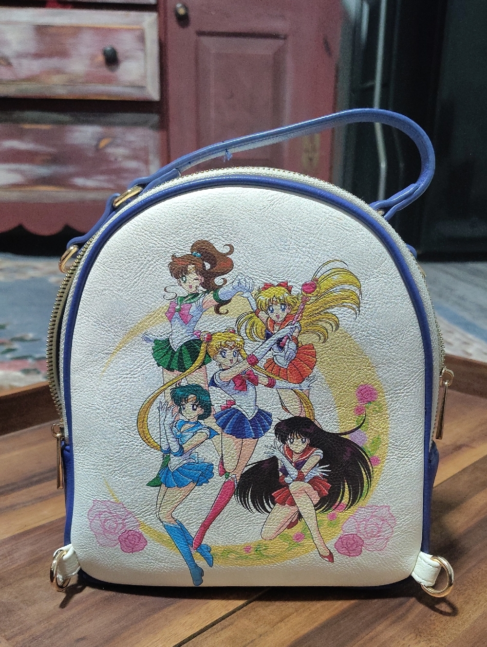 Sailor Moon Character Print Mini Backpack - White/Blue